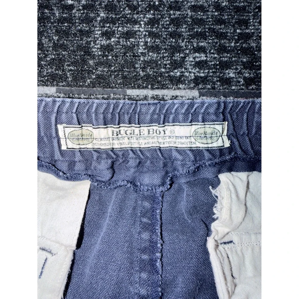 Bugle Boy Vintage 90s Cargo Shorts Sz 29 Blue Ramie Cotton Elastic Waist Utility